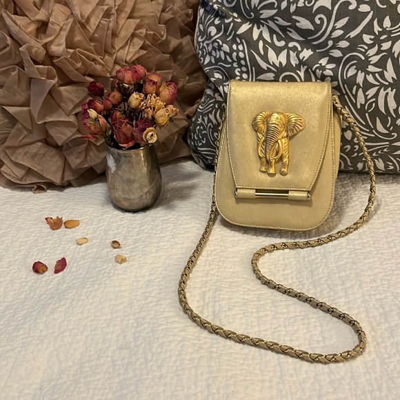 Vintage Nima Goldtone Elephant 80s 90s Small Crossbody Bag - Picture 1 of 13